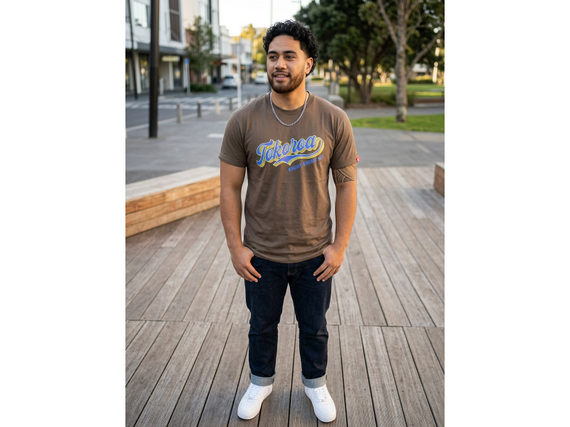 TOKOROA BASEBALL PRINT TEE WALNUT