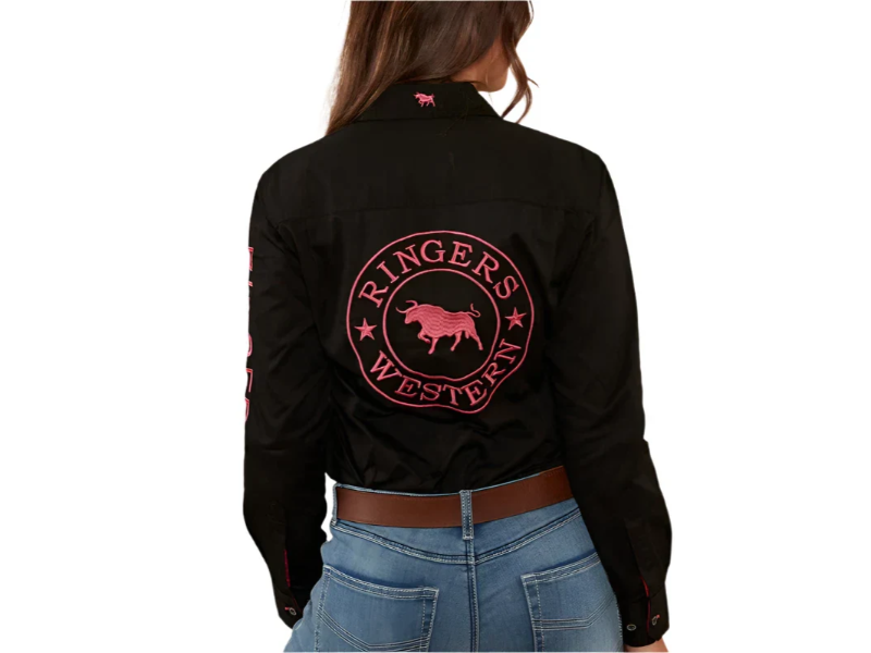 RINGERS WESTERN SIGNATURE JILLAROO WOMENS FULL BUTTON SHIRT BLACK MELON - Image 2