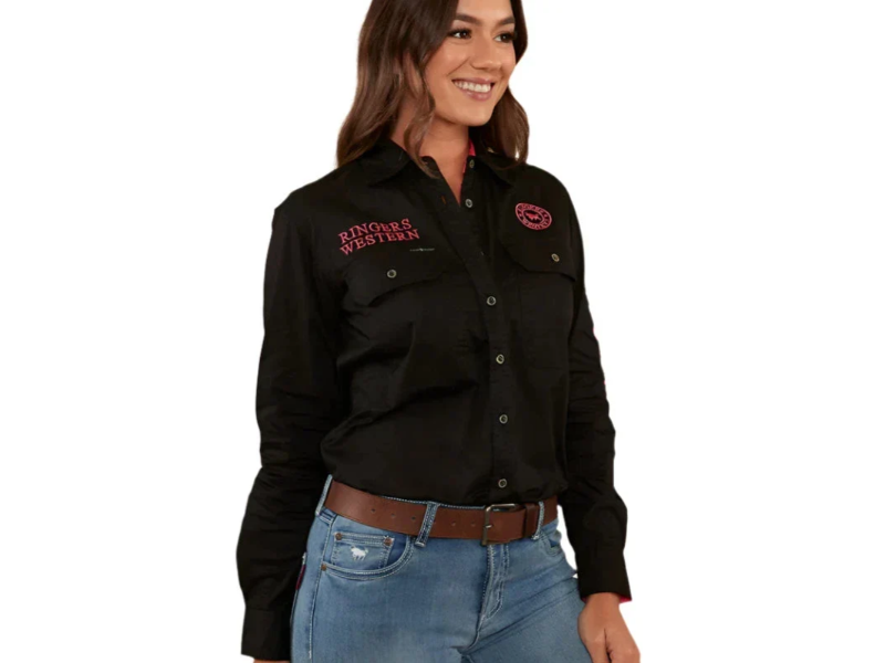 RINGERS WESTERN SIGNATURE JILLAROO WOMENS FULL BUTTON SHIRT BLACK MELON