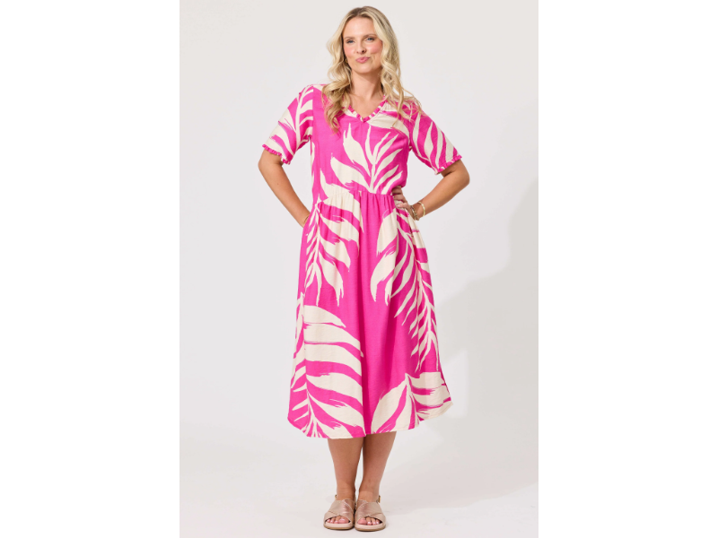 LEMON TREE MARISSA DRESS FLORAL FUSHIA